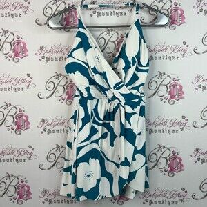 Anne Cole bathing suit one piece dress look Teal and White Floral flowers